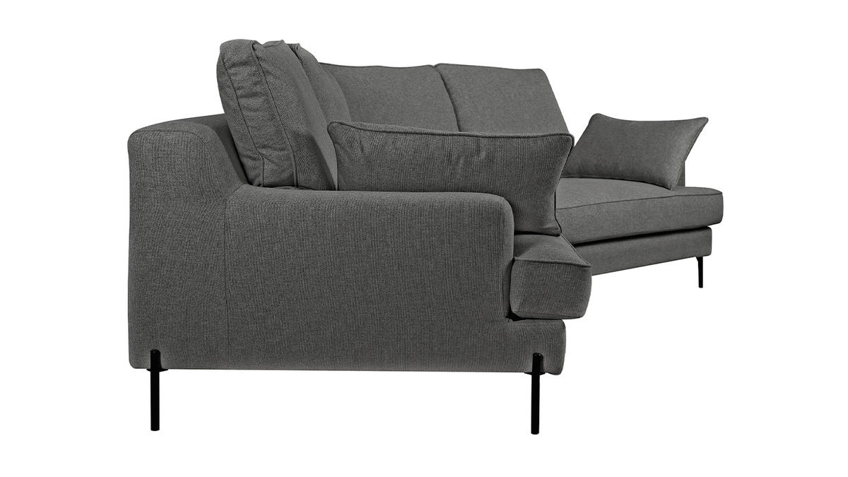 Sofá chaise longue 5 plazas gris antracita con patas de metal negro PUCHKINE